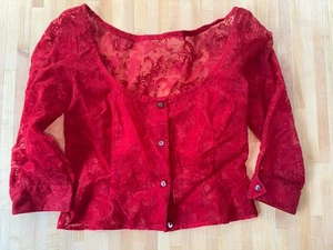 Vintage Hammett II Red Sheer Velvet Embroidery Blouse Structured Top  - Picture 1 of 16