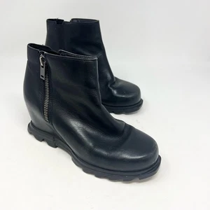 Sorel Joan of Arctic III schwarze Damen-Lederstiefeletten mit Keilabsatz Größe 8 Winter Herbst - Bild 1 von 9