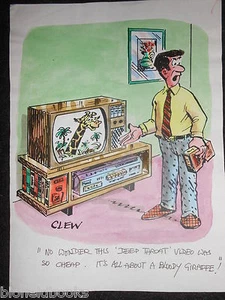 CLIFFORD C LEWIS “CLEW” Original Pen & Ink Cartoon - Angry Video Tape Man #195 - Picture 1 of 1