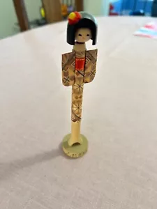 VINTAGE WOODEN Asian/Oriental Japanese Geisha Ear Wax Remover EXC w/holder - Picture 1 of 4