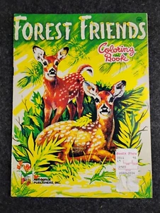 Vintage Forest Friends Coloring Book Unused Woodland Baby Animals - Foto 1 di 6