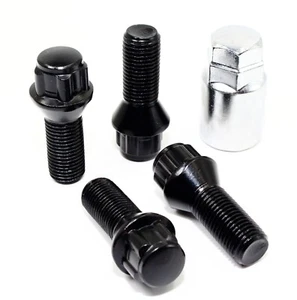 4 14x1.5 28mm Black Wheel Locks Audi Mercedes BMW Bentley Volkswagen Porsche  - Picture 1 of 3