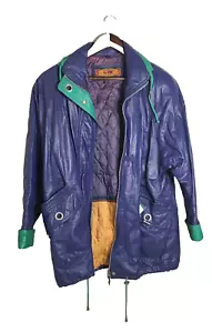 Global Identity 90s Neon Genuine Heavy Leather Jacket Size M Medium Korea šµ - Picture 1 of 9
