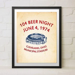 Vintage 10 Cent Beer Night Baseball Cleveland Indians Flyer Replica Print Gift - Picture 1 of 5