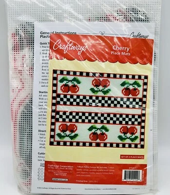 Craftways Herrschners Cherry Place Mats Set of 2 Plastic Canvas 271363 Checks - Image 1 of 4