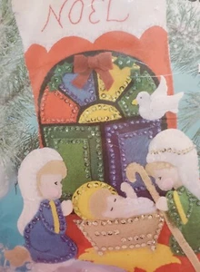 Vintage-Stil Krippe Pailletten Perlen Filz Strumpf Kit Design funktioniert 5063 Weihnachten - Bild 1 von 3