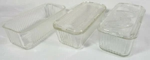 3 Vtg Federal Glass Ribbed Refrigerator Dishes W/Lid 1 Vegetable Design 1 W/O - Picture 1 of 8