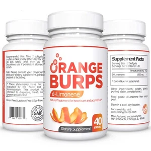 Orange Burps D-Limonene Supplement - Orange Peel Extract - 3 Packs, 120 Softgels - Picture 1 of 9