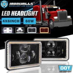 Pair 4X6" LED Headlights Hi-Lo DRL Angel Eyes Lamp for Peterbilt 357 359 378 379 - Imagen 1 de 12