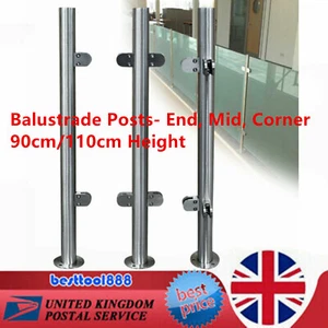 Stainless Steel Balustrade Posts Mid/ Corner/ End Grade Glass Clamps w/Base - Picture 1 of 74