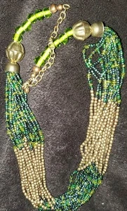 Multii strand Blu-green Turquoise Beaded 16-strand mix material Vintage Necklace - Picture 1 of 11