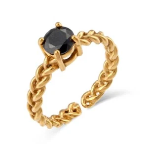 Black Cubic Zirconia Woven Chain Adjustable Ring 18K Gold Plated - Picture 1 of 10