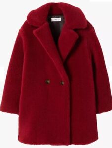 Mango Abrigo Currito Teddy Coat Red Size LARGE 12-14 Brand New With All Tags