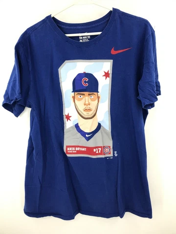 Nike Chicago Cubs Shirt Mens Large Blue MLB Baseball Kris Bryant Swoosh * Cover