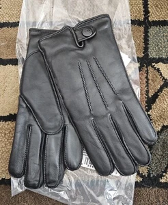 UGG Black Leather METISSE TABBED VENT TECH GLOVES Faux Fur Lined Nwt $95 L - Picture 1 of 3