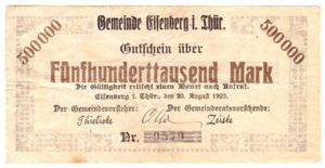 Eisenberg Thüringen 500000 Mark -siehe Foto- - Bild 1 von 2