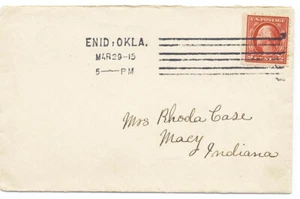 USA 1915 Mail Cover Emid Okla. Columbia Machine Cancel to Macy Indiana Z - Bild 1 von 2