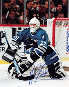 Foto 8x10 firmada por Jimmy Waite de los Tiburones de San José con certificado de autenticidad - 1993 vintage - Imagen 1 de 1