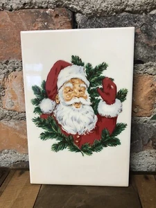 Waving Santa Claus Tile Vintage St Nick Trivet 60s Ragno Italy 8"x5" AS IS - Picture 1 of 20