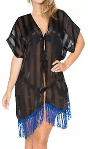 LA LEELA Women's Plus Size Kimono Cardigan Beach Cover Up US 14-18W Black_T183 - Picture 1 of 3