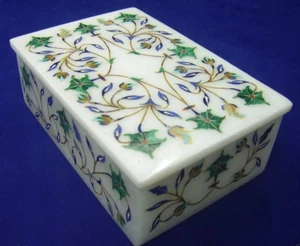 Marble Jewelry Box Semi Precious Stones floral pietra dura inlay handicraft work - Picture 1 of 1