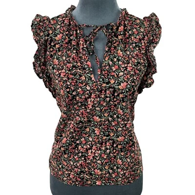Blusa Top BB Dakota Steve Madden Para Mujer XS Oscura Ditsy Floral Volantes Sin Mangas Foto 1 de 4
