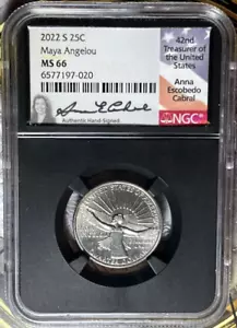2022-S 25C Maya Angelou Quarter NGC MS66 Cabral Signed Holder - Bild 1 von 2