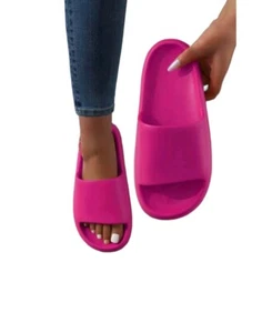 Women's Chunky Bottom Slides Single Band Style TrendiChique Pink - Picture 1 of 10