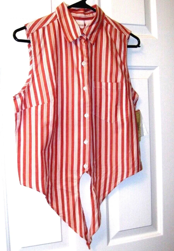 全新带标签女士红色和白色条纹 Cherokee 衬衫 S 码       — 第 1/1 张图片