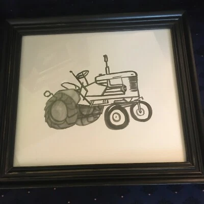 "Tractor de arte enmarcado Pottery Barn niños colgante de pared blanco y negro granja 12X13""" Foto 1 de 4