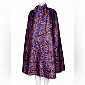 VTG 60s Misty Harbor Limited Edition Floral Brocade Cape Coat Mod Qiana Satin M - Picture 1 of 12