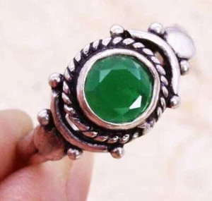 Simulated Emerald 925 Silver Plated Ring of US Size 7.75 Ethnic - Picture 1 of 2