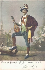 Disfraz y guitarra tradicional de Italia Roma 1903 litografía PC - Imagen 1 de 2