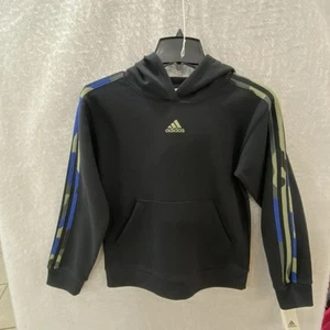 Adidas Hoodie Boys Youth M or L Black Sweatshirt Pocket Camo Stripes Pullover - Picture 1 of 20