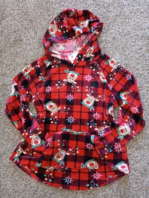 Rudolph Velour Sudadera con Capucha Reno Rojo Cuadros Navidad Sudadera Jrs XL/XG 15-17 Foto 1 de 4