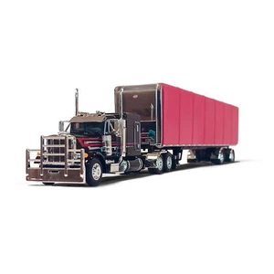 First Gear Peterbilt 379 w/Flat Top Sleeper & 53' Utility Trailer Black/Red 1/64 - Picture 1 of 1
