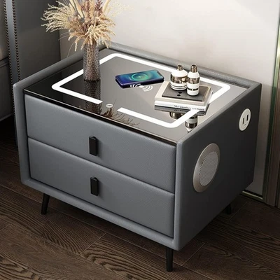 Comodino Smart Grigio LED Bluetooth  Ricarica Wireless USB 3 Colori Dimmerabili - Immagine 1 di 4