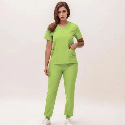 2025 Professional Medical Scrub Set For Women V-Neck Uniform Jogger Pants Gift - Image 1 of 4