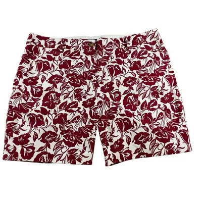 Lands' End MidRise Chino 7" Short Maroon White Floral  Size 18 Classic Tailored - Image 1 of 4