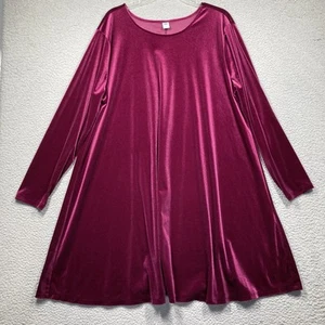Old Navy Dress Women's XXL Magenta Velvet Knee Length Tunic Long Sleeve Stretch - Picture 1 of 10