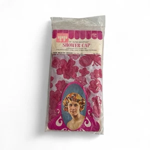 Vintage Super Bouffant 25" Shower Cap Floral Vinyl PINK Sealed Package Tip Top - Picture 1 of 10