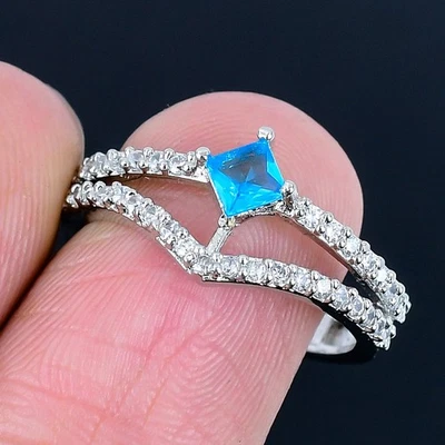 Кольцо ручной работы с серебряным покрытием Swiss Blue Topaz 925 размера США регулируемое - Изображение 1 из 3
