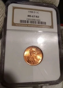 1988 D Lincoln Cent ERROR Cud Obverse Weak Strike Reverse NGC MS67RD - Picture 1 of 15