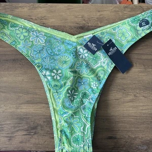 Hollister Green Floral ‘cheekiest’ Bikini Bottoms XL NWT 60s Psychedelic Print - Picture 1 of 11