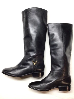 RARO Casi Nuevo Botas de Equitación Etienne Aigner Cuero Derby Negro 7.5 Foto 1 de 4