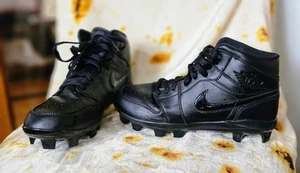 Air Jordan 1 Retro MCS Triple Black Blackout Football Baseball Shoes Cleats Sz 9 - Picture 1 of 5