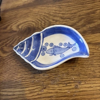 1990s Pier 1 Imports Blue & White Fish Condiment or Dipping sauce dish Bowl - Image 1 of 2
