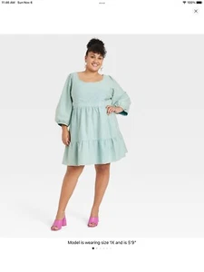 Ava & Viv Women's Plus Size 2X Balloon 3/4 Sleeve A-Line Dress Teal Blue - Picture 1 of 7