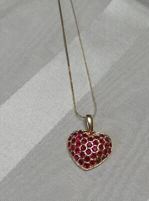 Very Pretty Gold 14k TGF Chain with GoldHeart with Ruby Red Gemstones - Image 1 of 4