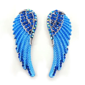 Lovely Angel Wing 5.5cm Long Use Austrian Crystal Studs Earrings - 6 Colors - Picture 1 of 19